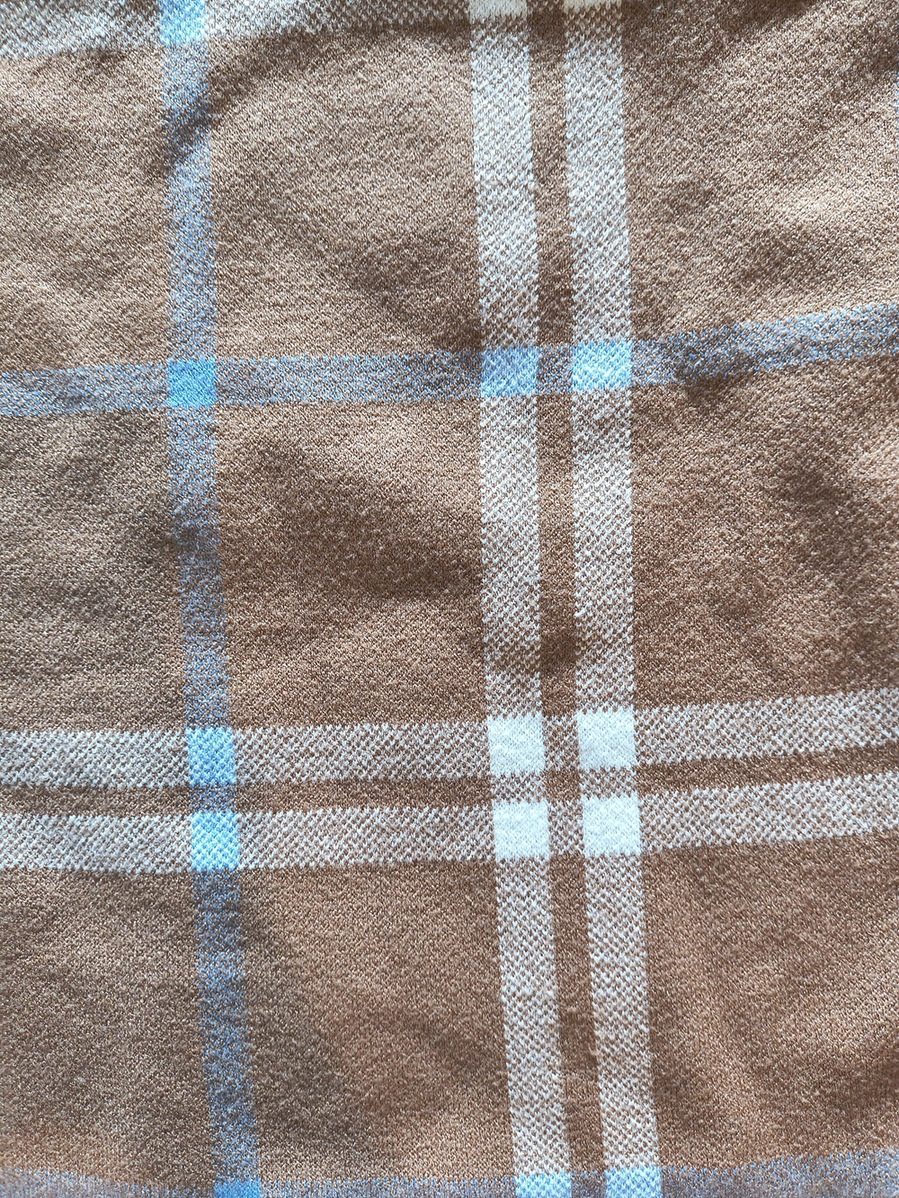 Tahari Tan White Blue Striped Plaid Crewneck Long Sleeved Fall Sweater Size S - Picture 6 of 7